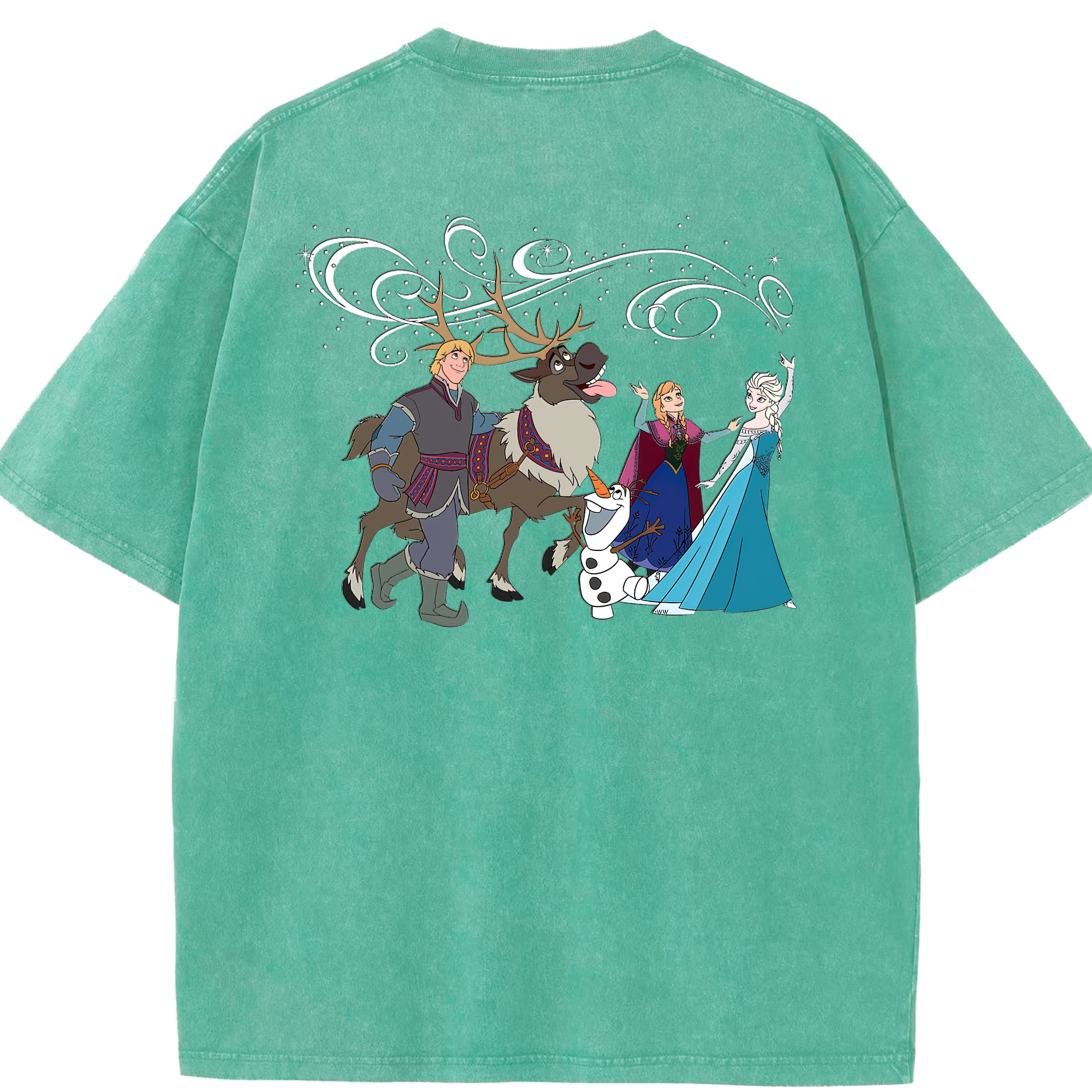 （画像用） アナと雪の女王 アンナ エルサ Frozen Anna Elsa 綿100% ヴィンテージ風 半袖Tシャツ（背面プリント）